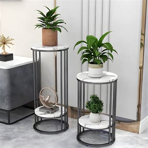Round Multi-Tiered Plant Table Marble Plant Table with Pedestal - Gold ...