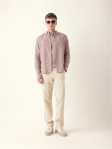 Shop Dusty Pink Textured Woven Striped Slim Fit Casual Shirt Online ...
