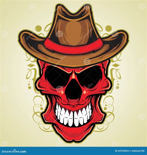 Red Skull with Cowboy Hat stock illustration. Illustration of mexican ...