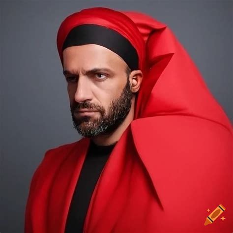 Portrait of a man in black turban and red cloak on Craiyon