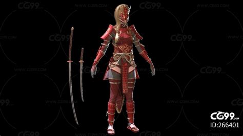 日本武士刀 女孩 女战士 盔甲 女性身体 幻想角色-cg模型免费下载-CG99