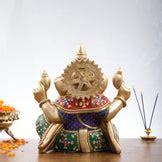 Buy Ganesha Brass Idol with a unique stonework - Budhshiv.com