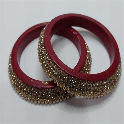 Maroon Lakh Bangdi Set with Golden Rhinestones | For Girls and Women ...