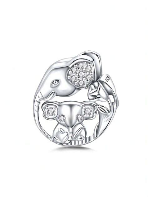 Silver Plated Charm Elephant Family Love Rose Hollow Zirconia Animal ...