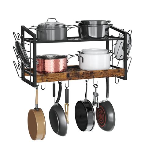 CHOEZON Hanging Pot Rack, Pot Rack Wall Mounted, 2-Tier Kitchen Pot and ...