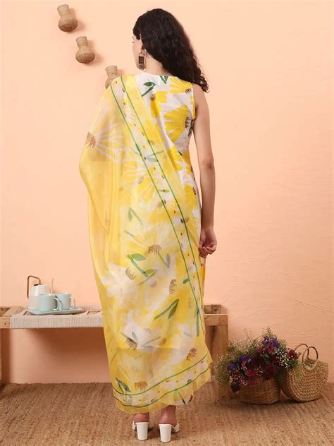 Yellow And White Floral Straight Kurta Trouser Dupatta Set – Yufta Store