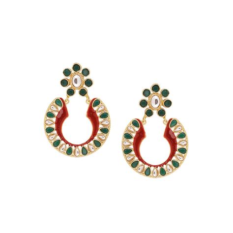 Buy SHOSHAA Green & Red Circular Drop Earrings Online