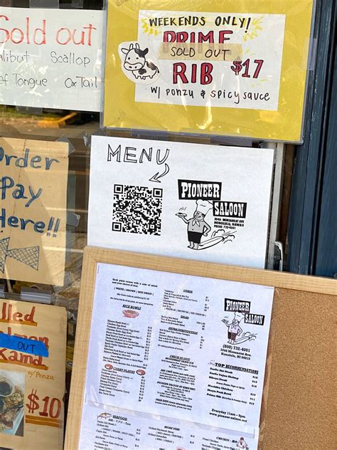 Menu at Pioneer Saloon restaurant, Honolulu, Monsarrat Ave