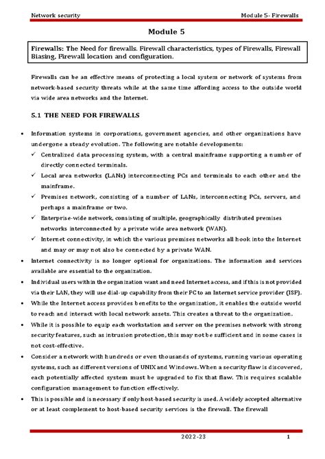 NS Module 5 Notes - Module 5 Firewalls can be an effective means of ...