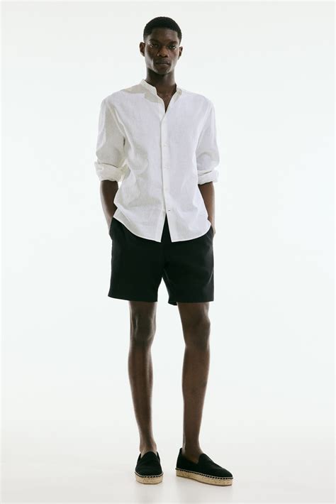 Regular Fit Linen-blend shirt - White - Men | H&M IN