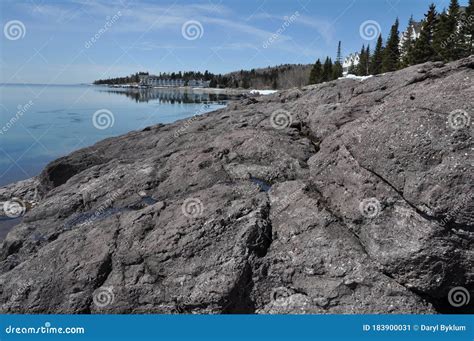 Lakeshore Rock on the Edge of Lake Superior. Stock Image - Image of ...
