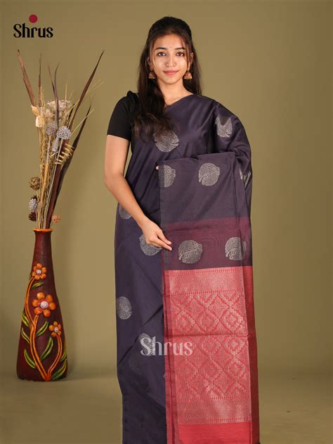 Navy Blue & Maroon - Semi Silkcotton Saree