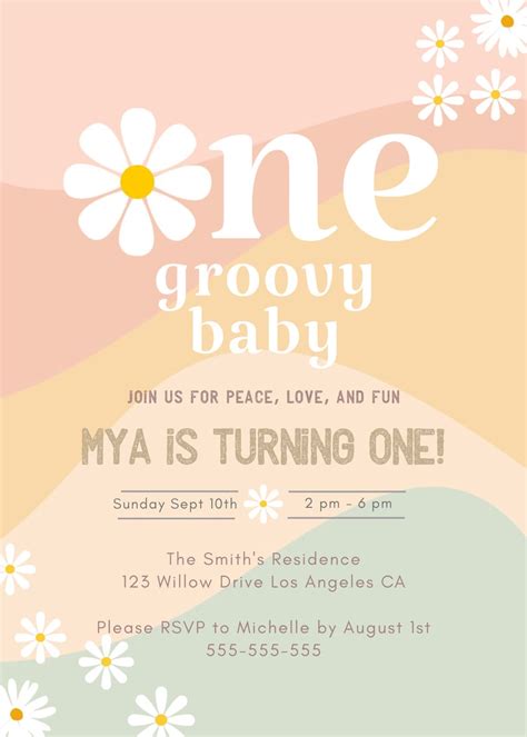 Editable One Groovy Baby Invitation Template for Hippie - Etsy India