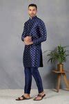 Buy Blue Silk Mirror Embroidered Kurta Set For Men by Eleven Brothers ...