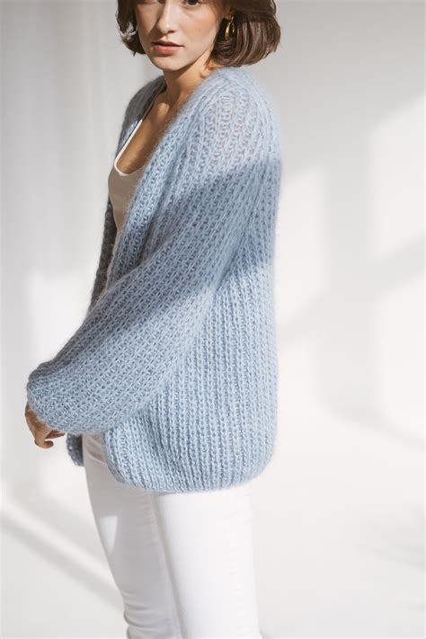 Light Blue Cable Knit Mohair Cardigan, Oversized Sky Blue Sweater ...