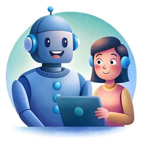 Friendly robot and human customer service representative working ...