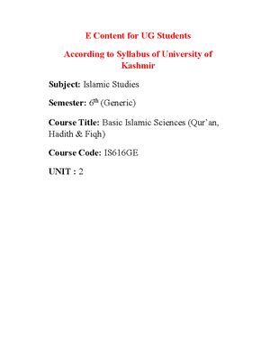 IS 6th sem 5 - BG 6th semester Islamic Studies part 2 - Moreover, any ...