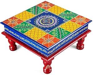 Indian Wood Art Hand-Painted Wooden Chowki | Traditional Indian Pooja ...