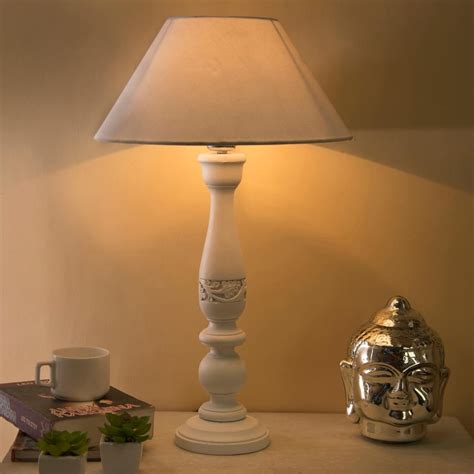 Buy HOMESAKE White Wooden Floral Carved Table Lamp - 33 X 58 cm from ...