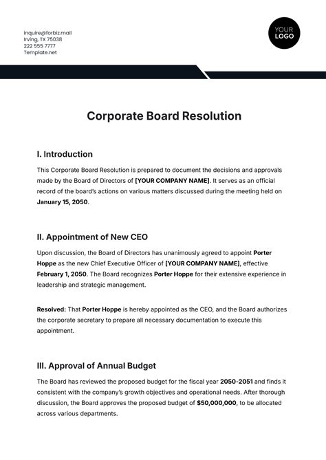 Free Board Resolution Format Template to Edit Online
