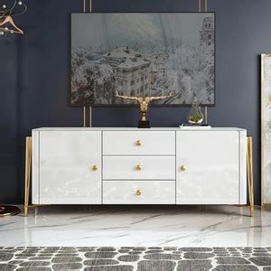 NG Decor White 63" Sideboard Cabinet with 2 Doors & 3 Drawers Modern ...