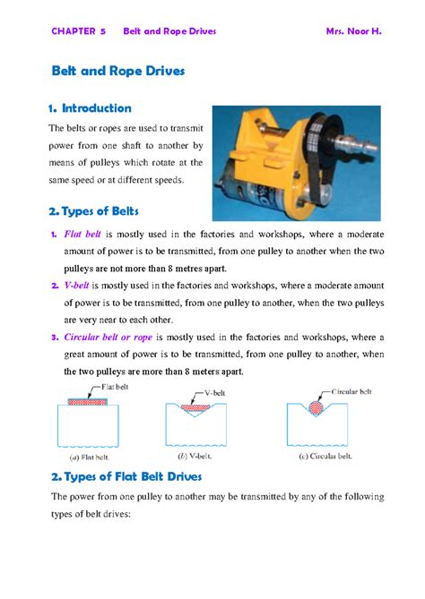 Belt Drive - bme unit 4 belt notes - Belt and Rope Drives Flat belt is ...
