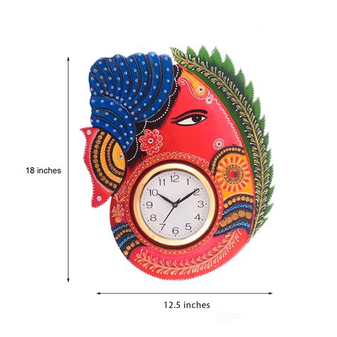 Turban Lord Ganesha Colorful Wooden Handcrafted Wooden Wall Clock (H ...