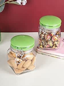 Buy Market99 Glass Jar With Green Ceramic Lid Pack Of 2 Pcs - (Each 700 ...