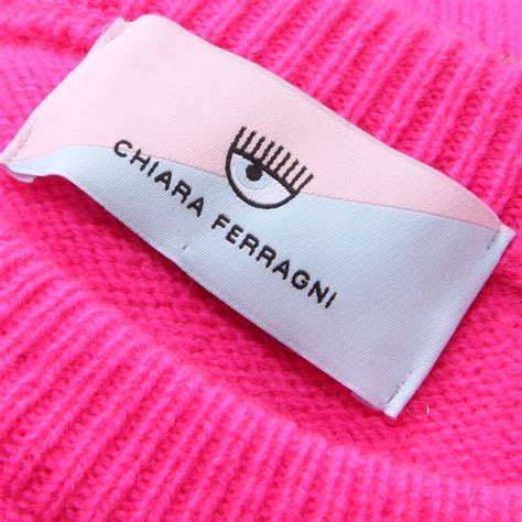7913AI maglione donna CHIARA FERRAGNI MAXILOGO woman wool sweater pink fluo