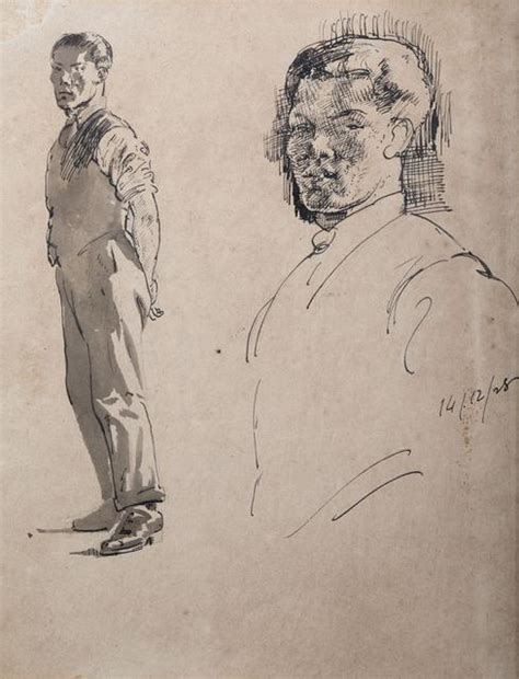 Atul Bose Ink and Brush Artwork (Figure and Head Study - 1925) | Prinseps