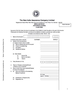 Download New India Senior Citizen Mediclaim Claim Form - Fill and Sign ...