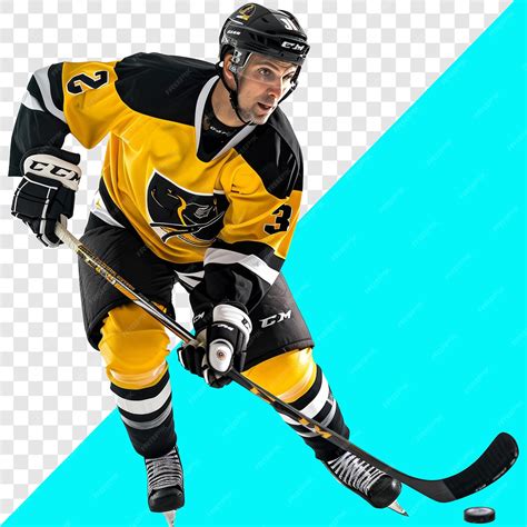 Hockey player surfing while dribbling the ball with a stick transparent ...