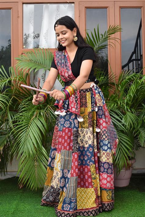 Beautiful Ajrakh Hand Block Printed Patch Work Cotton Long Skirt with ...