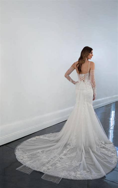 Sparkling Lace Spaghetti Strap Wedding Dress with Corset Bustier Bodice