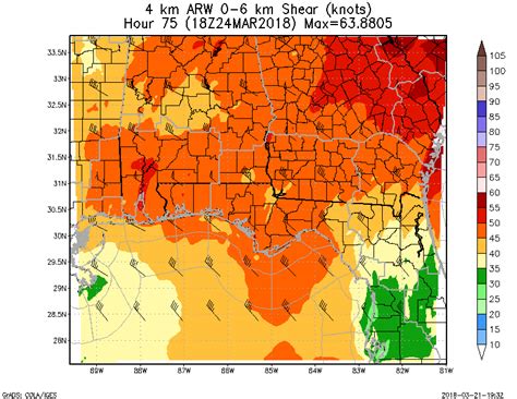 WRF ARW 4km 0 to 6km Shear