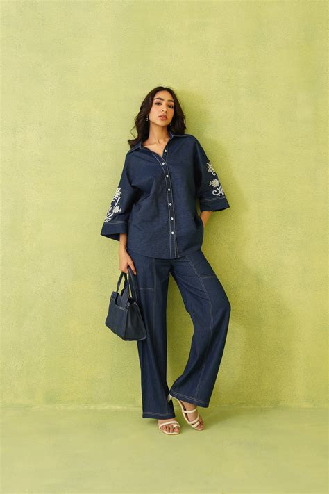 Noor Denim Embroidered Coord Set – INCHING INDIA