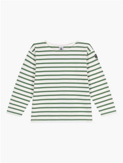 Petit Bateau Kids' Cotton Stripe Long Sleeve Top, Green/Multi