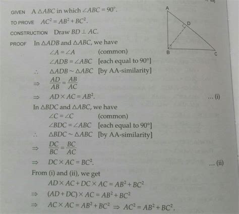 prove that: in a right angled triangle the square of the hypotenuse is ...