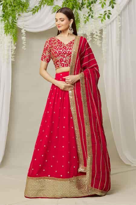 Buy Red Embroidery Sequin V Neck Lehenga Set For Women by Samyukta ...