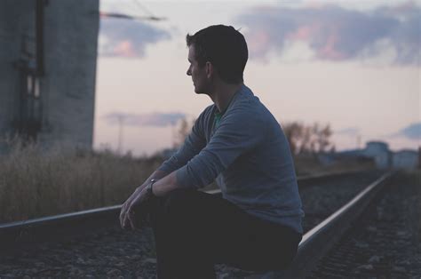 Free Images : man, person, railway, morning, male, sitting, blue ...