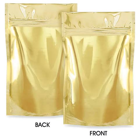 Glossy Stand-Up Barrier Pouches - 5 x 8 x 2 1/2", Gold S-19168GLD - Uline