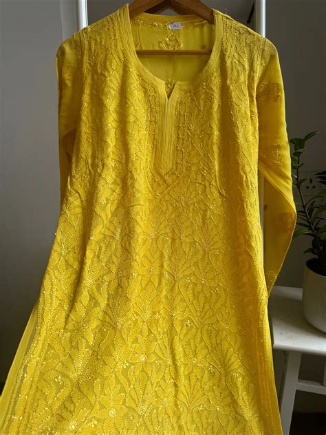Chikankari Viscose Georgette short Top in Yellow - ARIAA CHIKANKARI