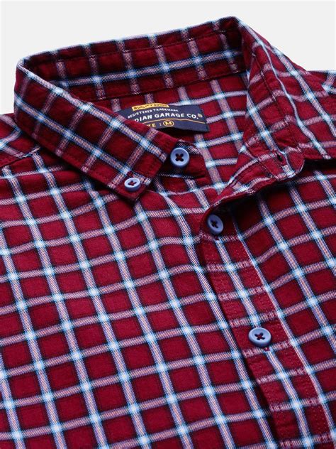 Buy The Indian Garage Co Men Slim Fit Checkered Full Sleeves Cutaway ...