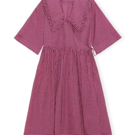 purchase in Ganni NWT Seersucker Check Ruffle Collar Midi Wrap Dress EU ...