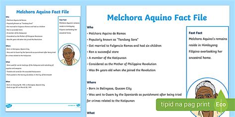 Melchora Aquino Fact File | Preschool | Twinkl