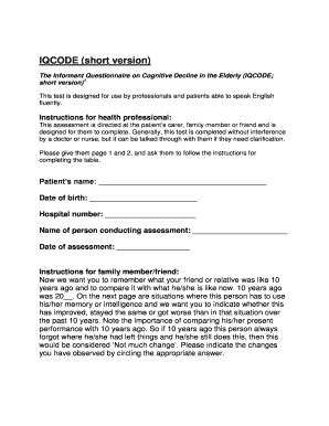 Fillable Online healthpointpathways co IQCODE short version ...