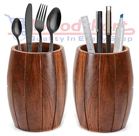 Buy Woodykart Wooden Barrel Shaped Cutlery Spoon /Fork Holder ...