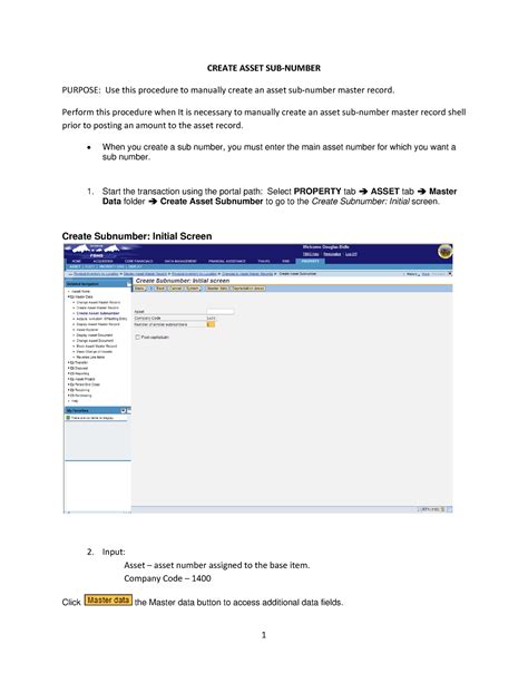 Createassetsub - Summary Biotechnology - CREATE ASSET SUB‐NUMBER ...