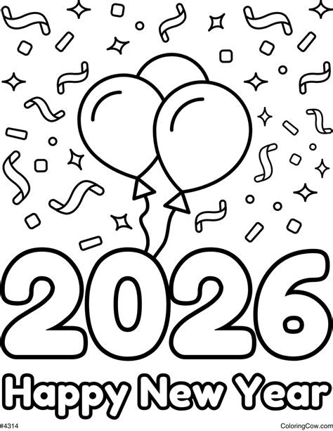 Happy New Year 2026 Coloring Page