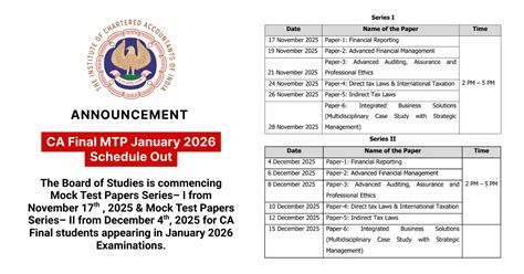 CA Final MTP Jan 2026 Schedule Out